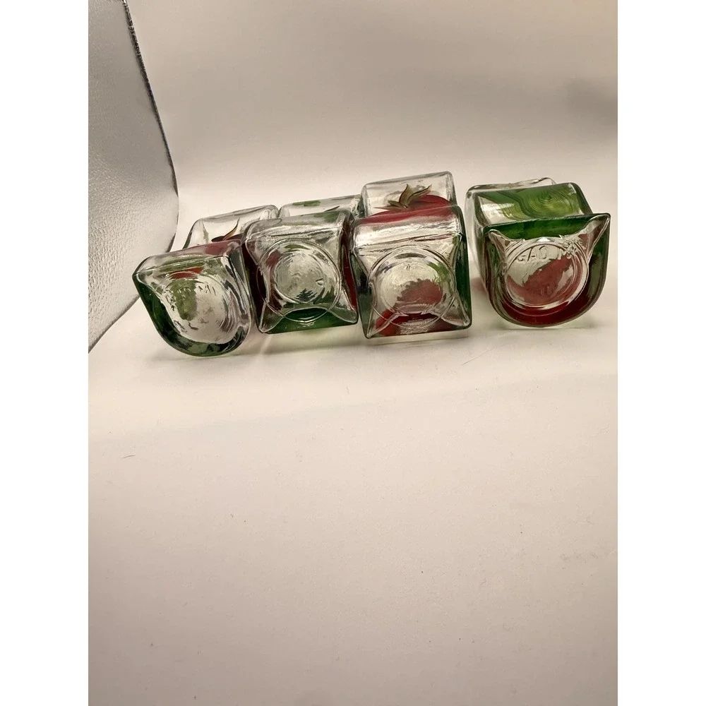 Set of 4 Vintage 80s 90s Cruet Vinegar Oil Handpainted Glassware with Cork Top